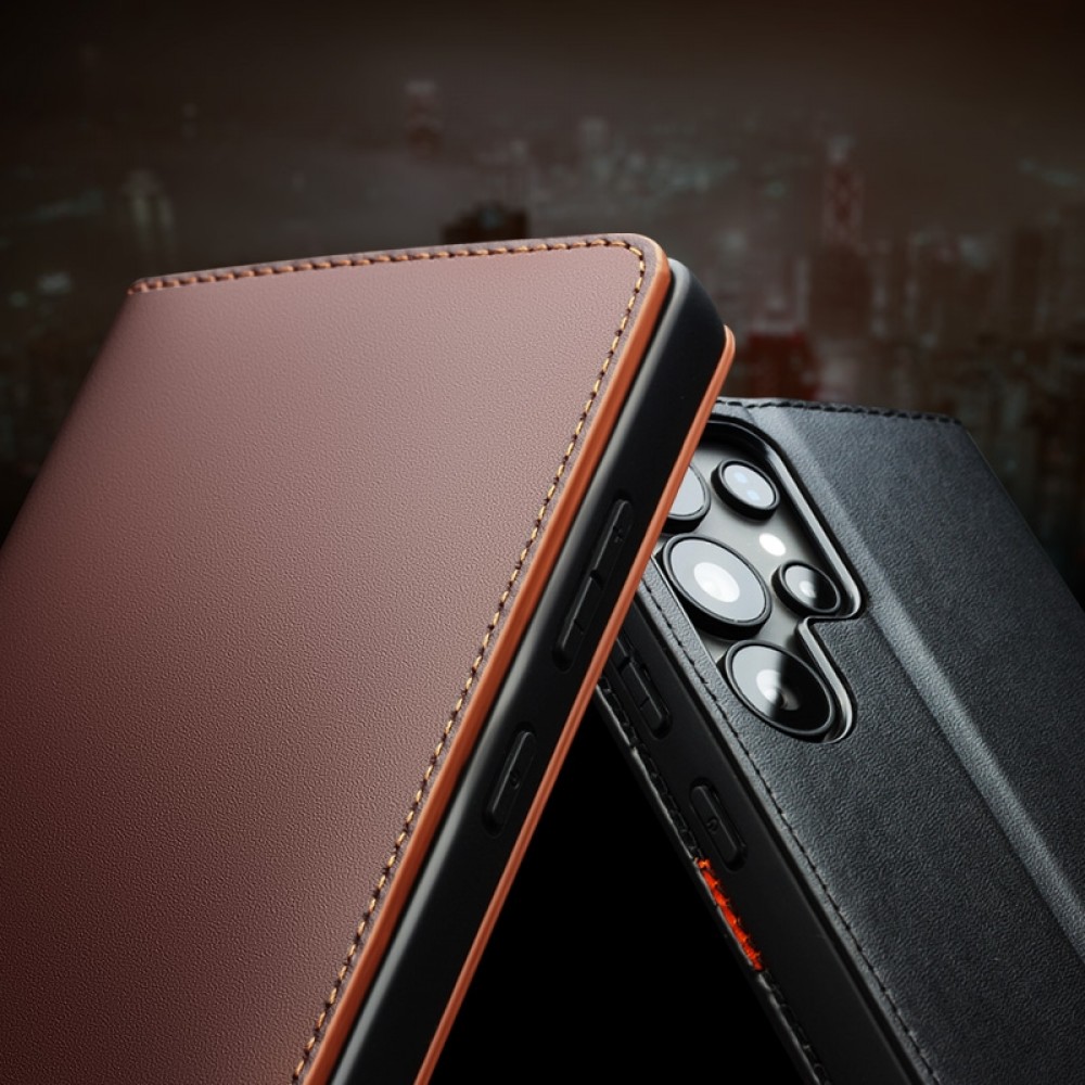 Samsung Galaxy S25 Ultra Case Hülle - Qialino Flip Matt Wallet Echtleder - Braun