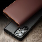 Samsung Galaxy S25 Ultra Case Hülle - Qialino Flip Matt Wallet Echtleder - Schwarz