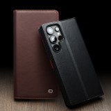 Samsung Galaxy S25 Ultra Case Hülle - Qialino Flip Matt Wallet Echtleder - Schwarz