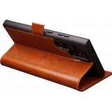 Samsung Galaxy S25 Ultra Case Hülle - Flip Qialino Echtleder mit magnetischem Verschluss - Hellbraun