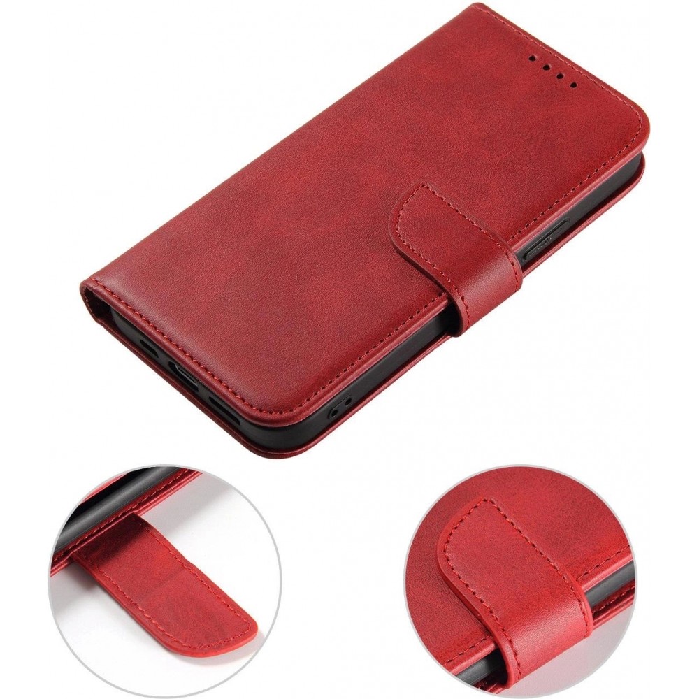 Galaxy S25 Ultra Case Hülle - Leder Flip mit magnetischem Verschluss - Rot