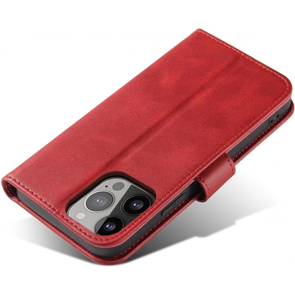 Galaxy S25 Ultra Case Hülle - Leder Flip mit magnetischem Verschluss - Rot