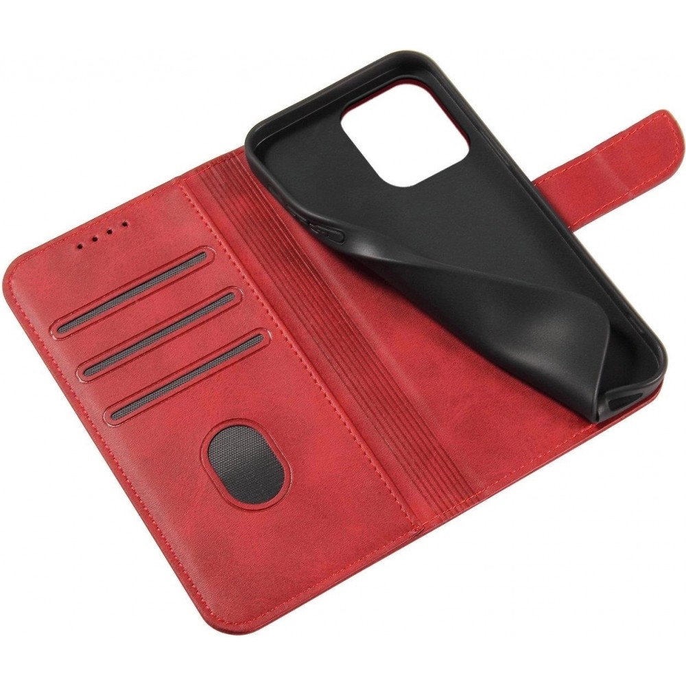 Galaxy S25 Ultra Case Hülle - Leder Flip mit magnetischem Verschluss - Rot