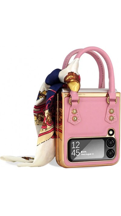 Galaxy Z Flip4 Case Hülle - Fashion Designer Schutzhülle Kunstleder in Handtaschenform - Rosa