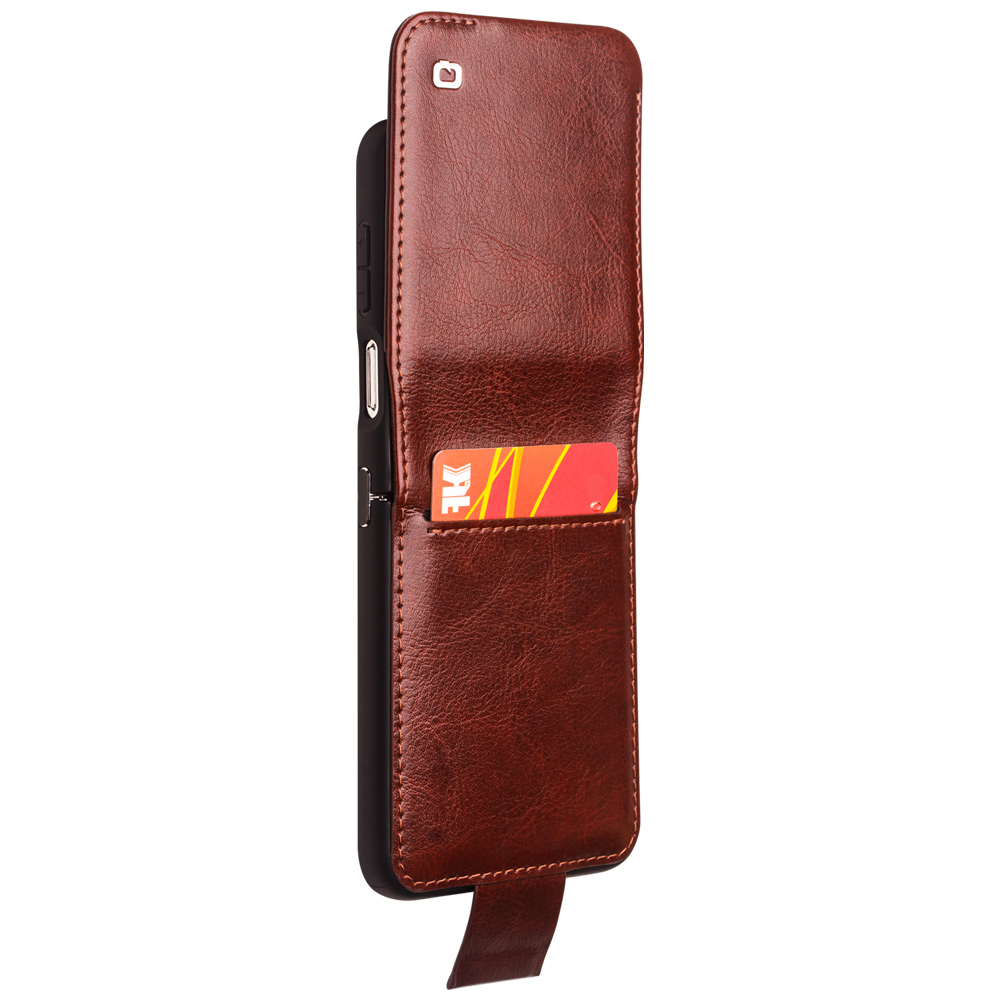Samsung Galaxy Z Flip6 Case Hülle - Flip Qialino Echtleder mit magnetischem Verschluss - Dunkelbraun