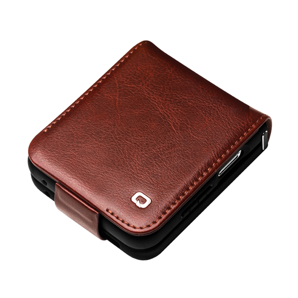 Samsung Galaxy Z Flip6 Case Hülle - Flip Qialino Echtleder mit magnetischem Verschluss - Dunkelbraun