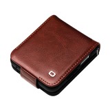 Samsung Galaxy Z Flip6 Case Hülle - Flip Qialino Echtleder mit magnetischem Verschluss - Dunkelbraun