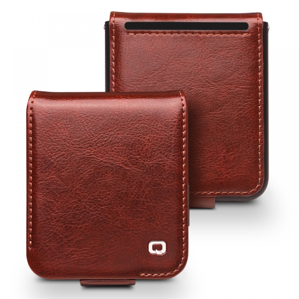 Samsung Galaxy Z Flip6 Case Hülle - Flip Qialino Echtleder mit magnetischem Verschluss - Dunkelbraun