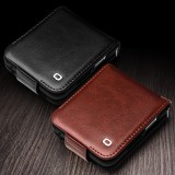 Samsung Galaxy Z Flip6 Case Hülle - Flip Qialino Echtleder mit magnetischem Verschluss - Dunkelbraun