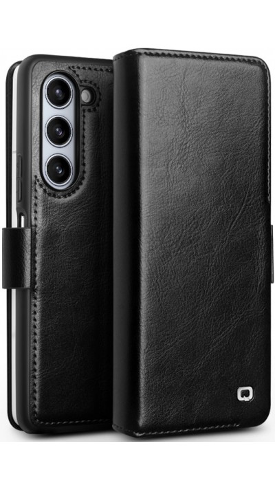Samsung Galaxy Z Fold5 Case Hülle - Flip Qialino Echtleder mit magnetischem Verschluss - Schwarz