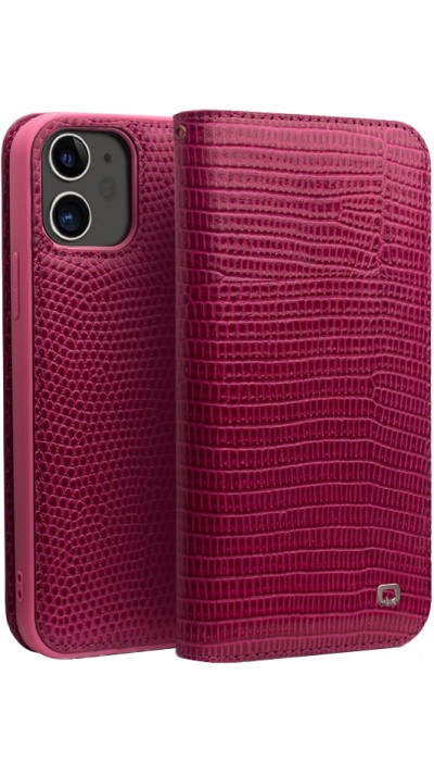 Hülle iPhone 15 Plus - Qialino Croco Flip Echtleder - Rosa