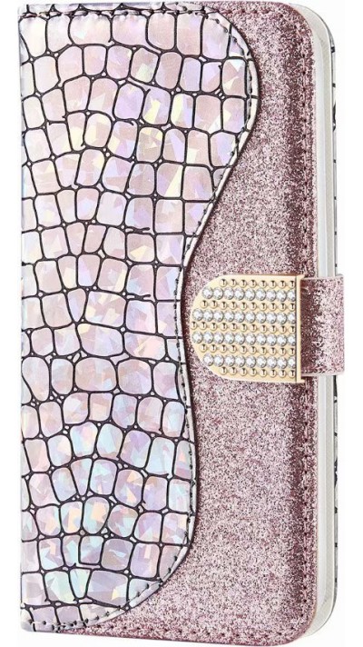 Hülle iPhone 12 mini - Flip Croco Strass  - Rosa