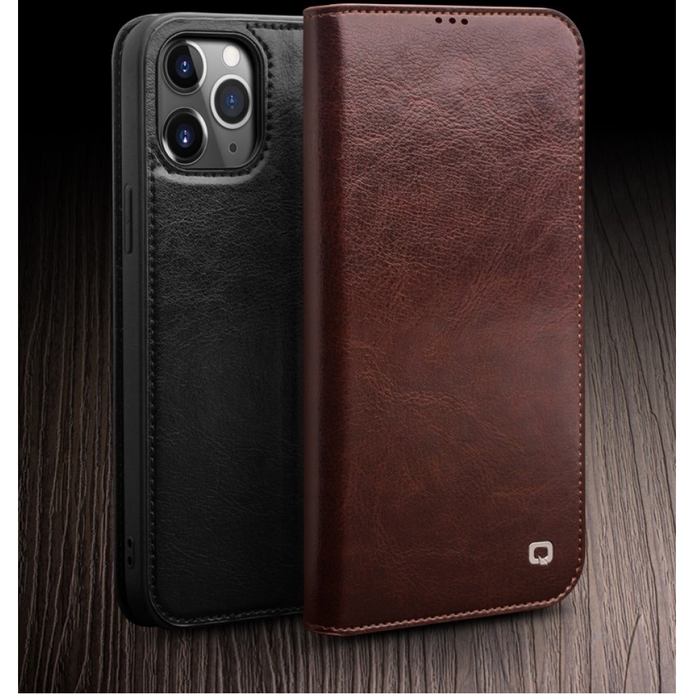 Hülle iPhone 12 Pro Max - Qialino Flip Echtleder - Braun