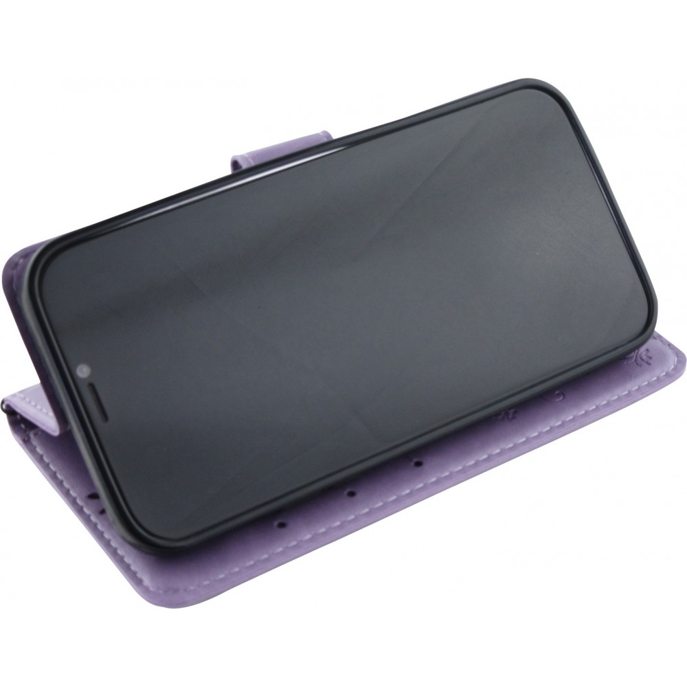 Hülle iPhone 12 / 12 Pro - Flip Schmetterling Strass - Violett