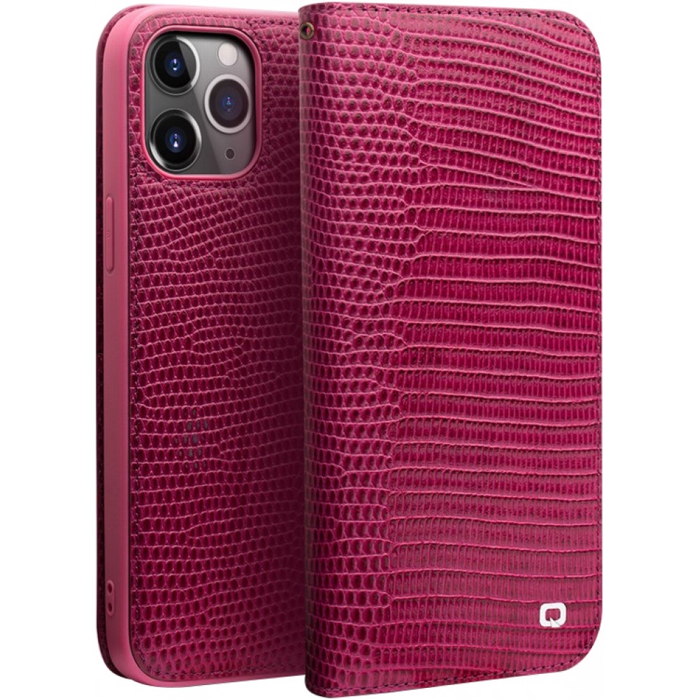 iPhone 15 Pro Max Case Hülle - Qialino Croco Flip Echtleder - Rosa