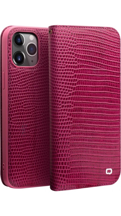 iPhone 14 Pro Max Case Hülle - Qialino Croco Flip Echtleder - Rosa