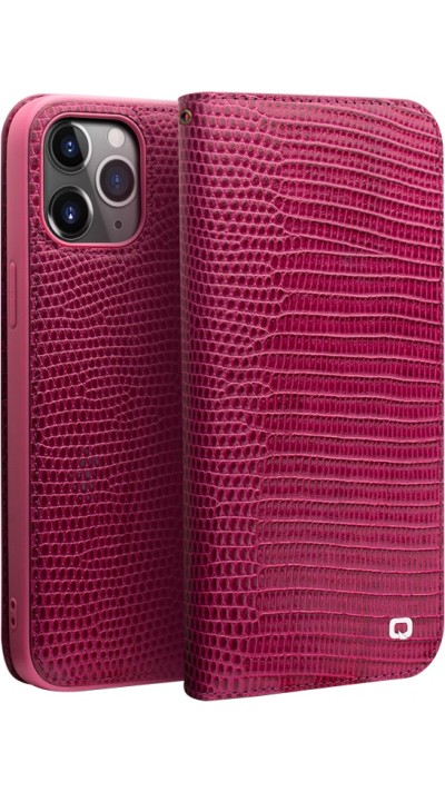 iPhone 13 Pro Max Case Hülle - Qialino Croco Flip Echtleder - Rosa