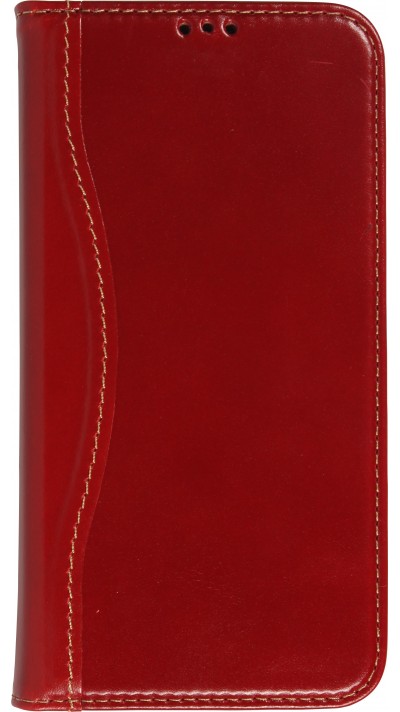 Hülle iPhone 15 - Flip Fierre Shann Echtleder - Rot