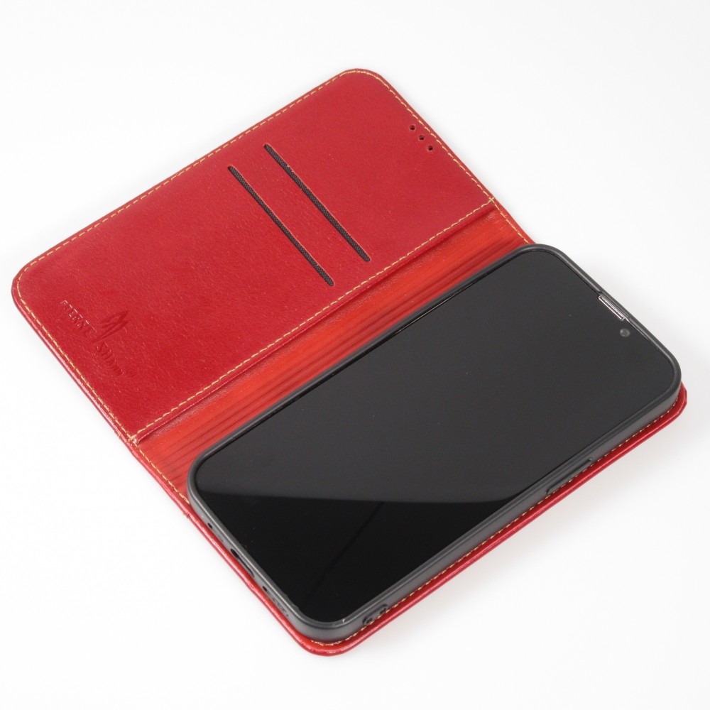 Hülle iPhone 15 - Flip Fierre Shann Echtleder - Rot