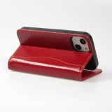 Hülle iPhone 15 - Flip Fierre Shann Echtleder - Rot