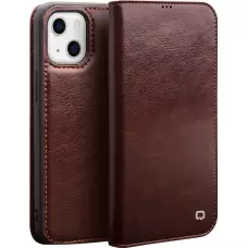 Fourre iPhone 15 Plus - Flip Qialino Classic Wallet cuir véritable - Brun