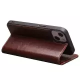 Fourre iPhone 15 Plus - Flip Qialino Classic Wallet cuir véritable - Brun