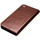 Fourre iPhone 15 Plus - Flip Qialino Classic Wallet cuir véritable - Brun