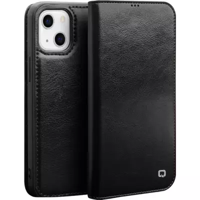 iPhone XR Case Hülle - Qialino Flip Echtleder - Schwarz