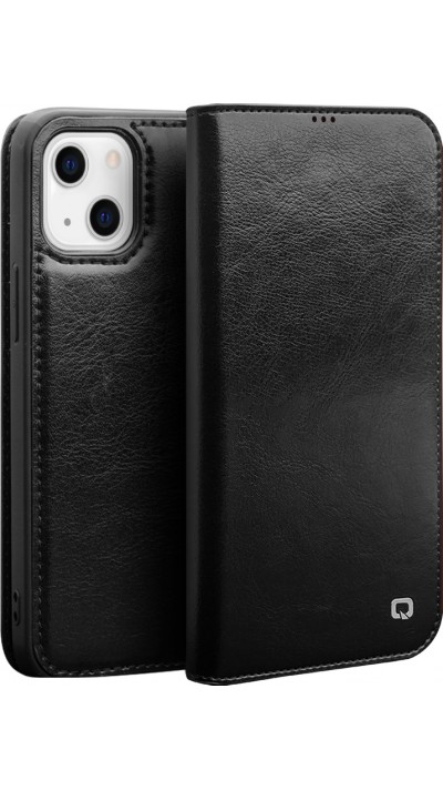 iPhone XR Case Hülle - Qialino Flip Echtleder - Schwarz