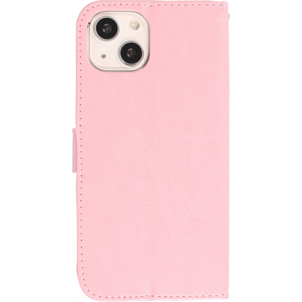 iPhone 15 Case Hülle - Premium Flip Leder Tasche - Hellrosa