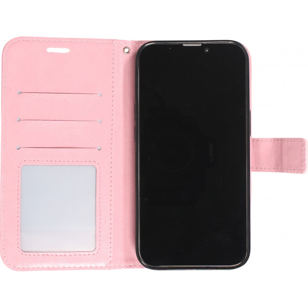 iPhone 15 Case Hülle - Premium Flip Leder Tasche - Hellrosa