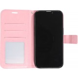 iPhone 15 Case Hülle - Premium Flip Leder Tasche - Hellrosa