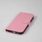 iPhone 15 Case Hülle - Premium Flip Leder Tasche - Hellrosa