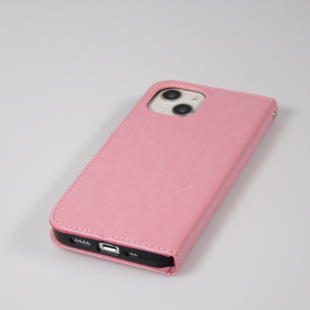 iPhone 15 Case Hülle - Premium Flip Leder Tasche - Hellrosa