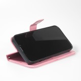 iPhone 15 Case Hülle - Premium Flip Leder Tasche - Hellrosa