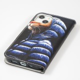 iPhone 13 Case Hülle - Premium Wallet Flip-Magnetverschluss und Kartenfach - Katze in Jacke - Schwarz