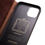 iPhone 15 Pro Case Hülle - Qialino Flip Echtleder - Braun