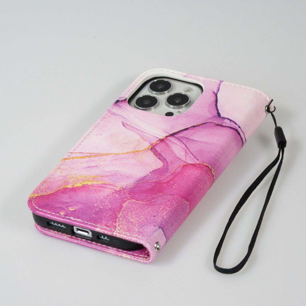 iPhone 12 / 12 Pro Case Hülle - Flip Wallet Liquid Color mit Magnet Verschluss - Purple Sunset