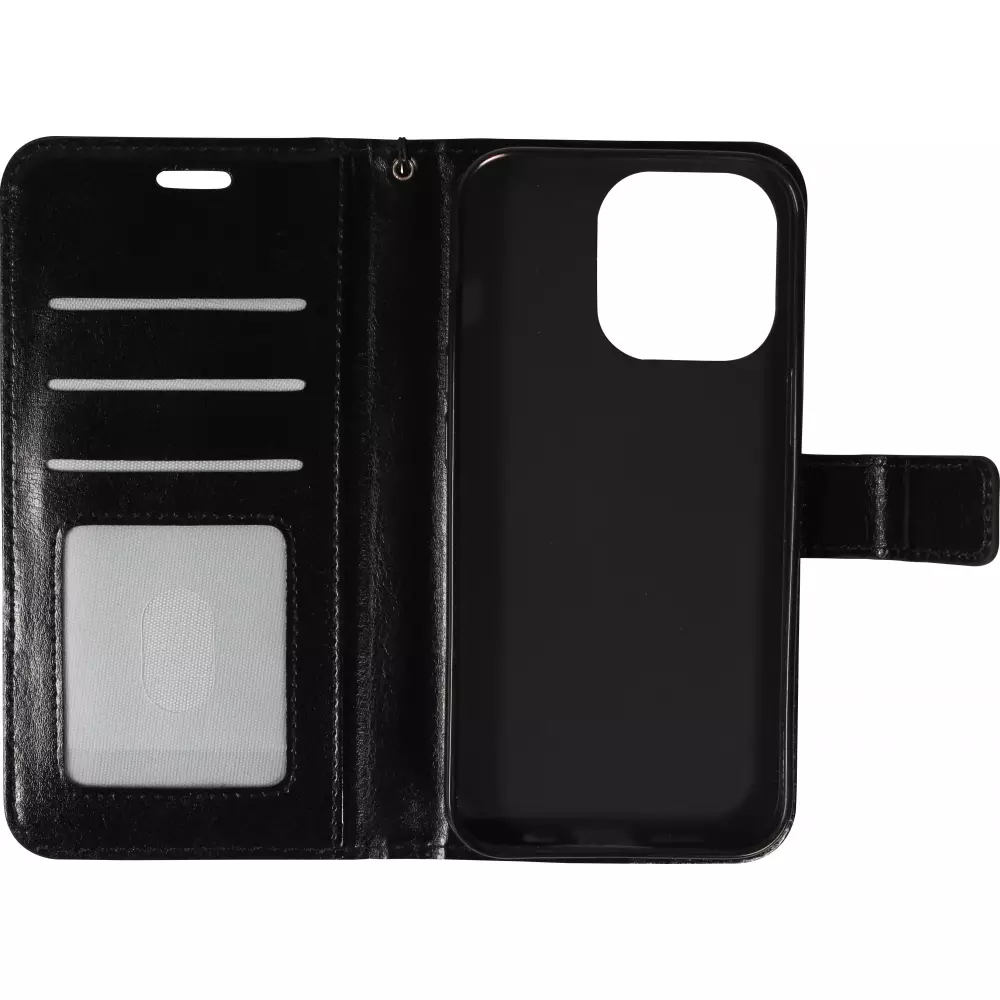 iPhone 16 Pro Max Case Hülle - Premium Flip Leder Tasche - Schwarz