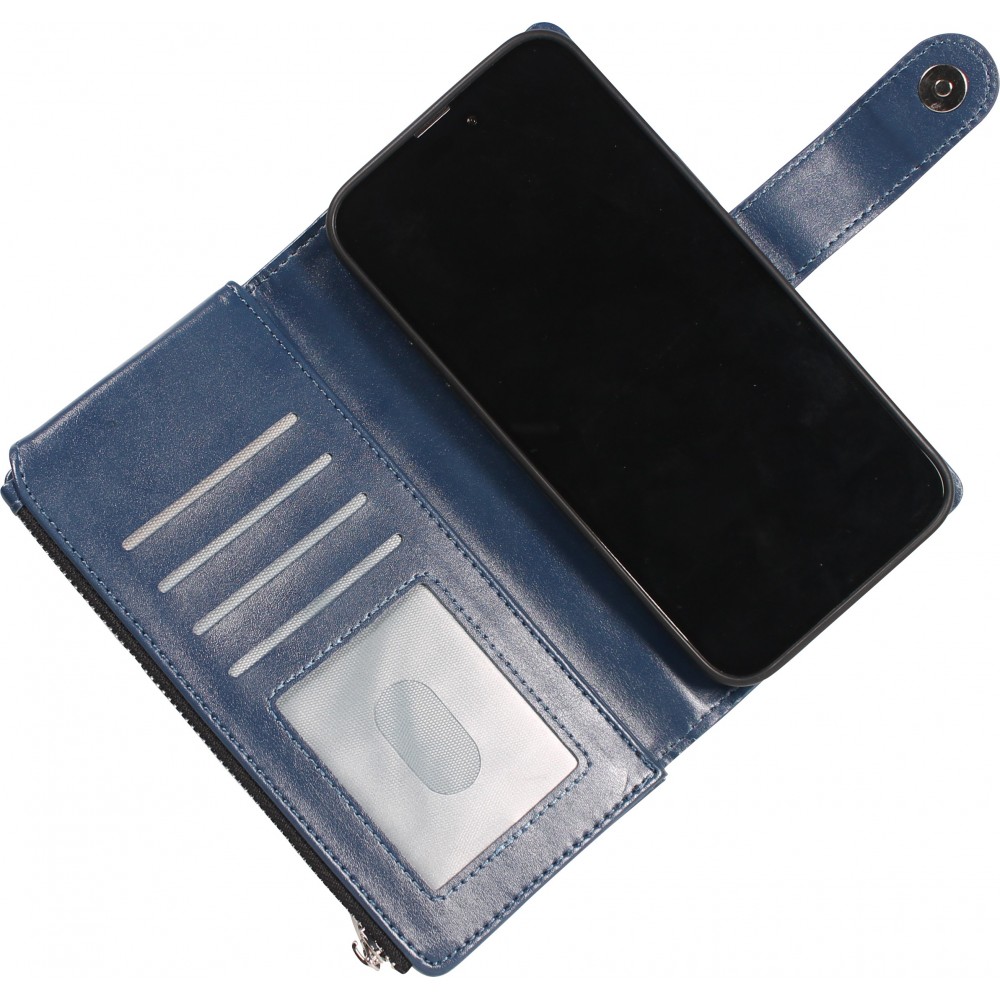 iPhone 14 Pro Max Case Hülle - Brieftaschen-Hülle luxuriös und raffiniert mit Magnet Verschluss & Münz- und Kartenfach  - Blau