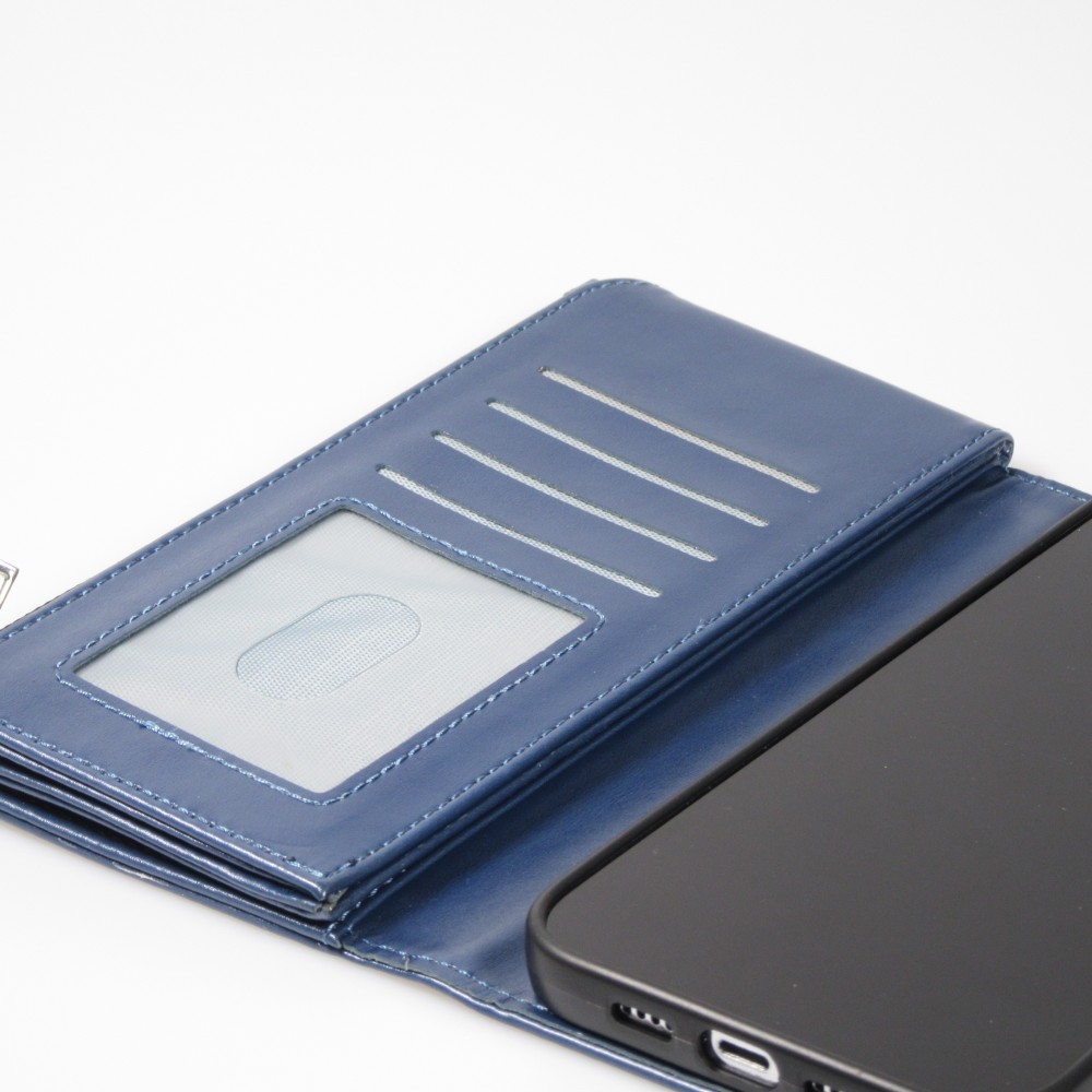 iPhone 14 Pro Max Case Hülle - Brieftaschen-Hülle luxuriös und raffiniert mit Magnet Verschluss & Münz- und Kartenfach  - Blau