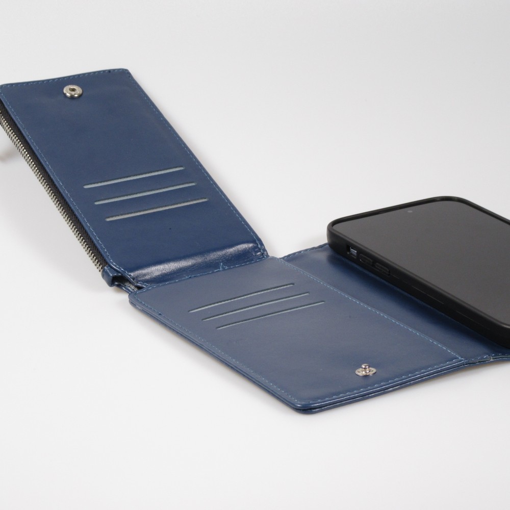 iPhone 14 Pro Max Case Hülle - Brieftaschen-Hülle luxuriös und raffiniert mit Magnet Verschluss & Münz- und Kartenfach  - Blau