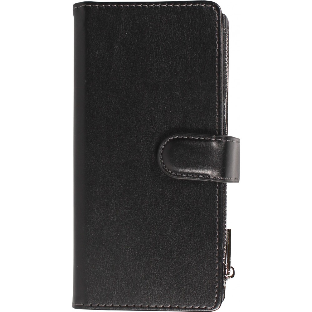 iPhone 15 Pro Case Hülle - Brieftaschen-Hülle luxuriös und raffiniert mit Magnet Verschluss & Münz- und Kartenfach  - Schwarz