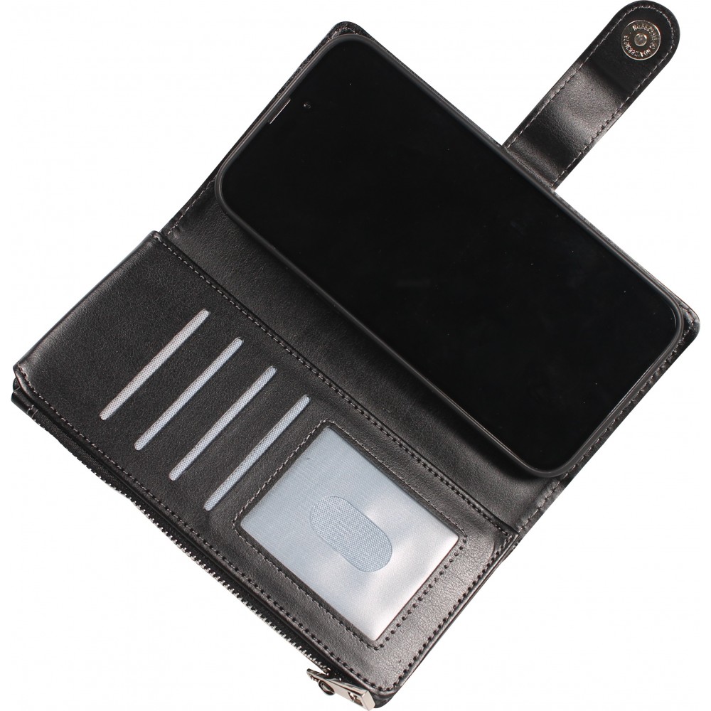 iPhone 15 Pro Case Hülle - Brieftaschen-Hülle luxuriös und raffiniert mit Magnet Verschluss & Münz- und Kartenfach  - Schwarz