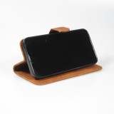 Fourre iPhone 15 Pro Max - Flip 3D en similicuir Oeil du tigre - Brun