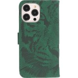 Fourre iPhone 14 Pro Max - Flip 3D en similicuir Oeil du tigre - Vert