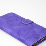 Fourre iPhone 15 Pro - Flip 3D en similicuir Oeil du tigre - Violet