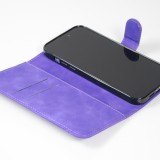 Fourre iPhone 15 Pro - Flip 3D en similicuir Oeil du tigre - Violet