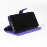 Fourre iPhone 15 Pro - Flip 3D en similicuir Oeil du tigre - Violet