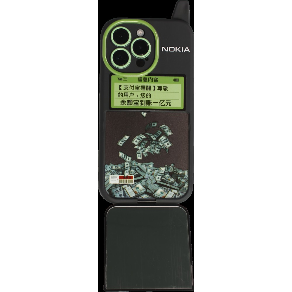 iPhone 14 Pro Case Hülle - Lustige Spass Hülle 3D Retro Nokia Phone mit Spiegel - Schwarz